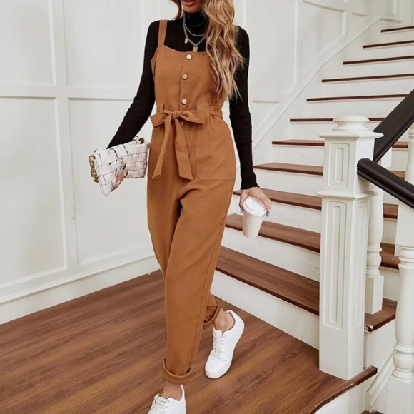 SHEIN Pants - EMERY ROSE Button And Pocket Front Belted Pinafore Jumpsuit